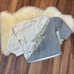 Zara Kids Gray White Sequin Lightning Bolt Crewneck Sweater • Size 6